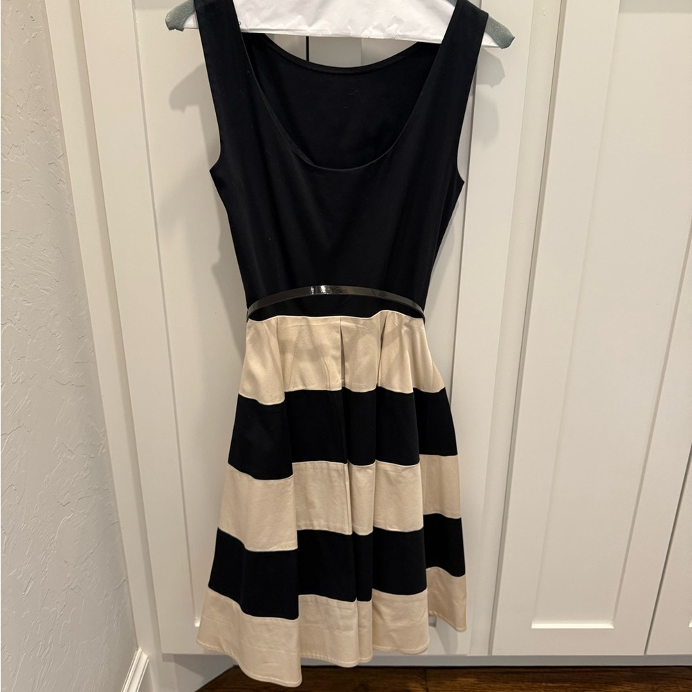 Kate Spade Black and Cream Striped Midi Dress